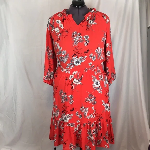 Talbots | Dresses | Talbots Longsleeved Plus Size X Red Dress With Black  And White Flower Print | Poshmark